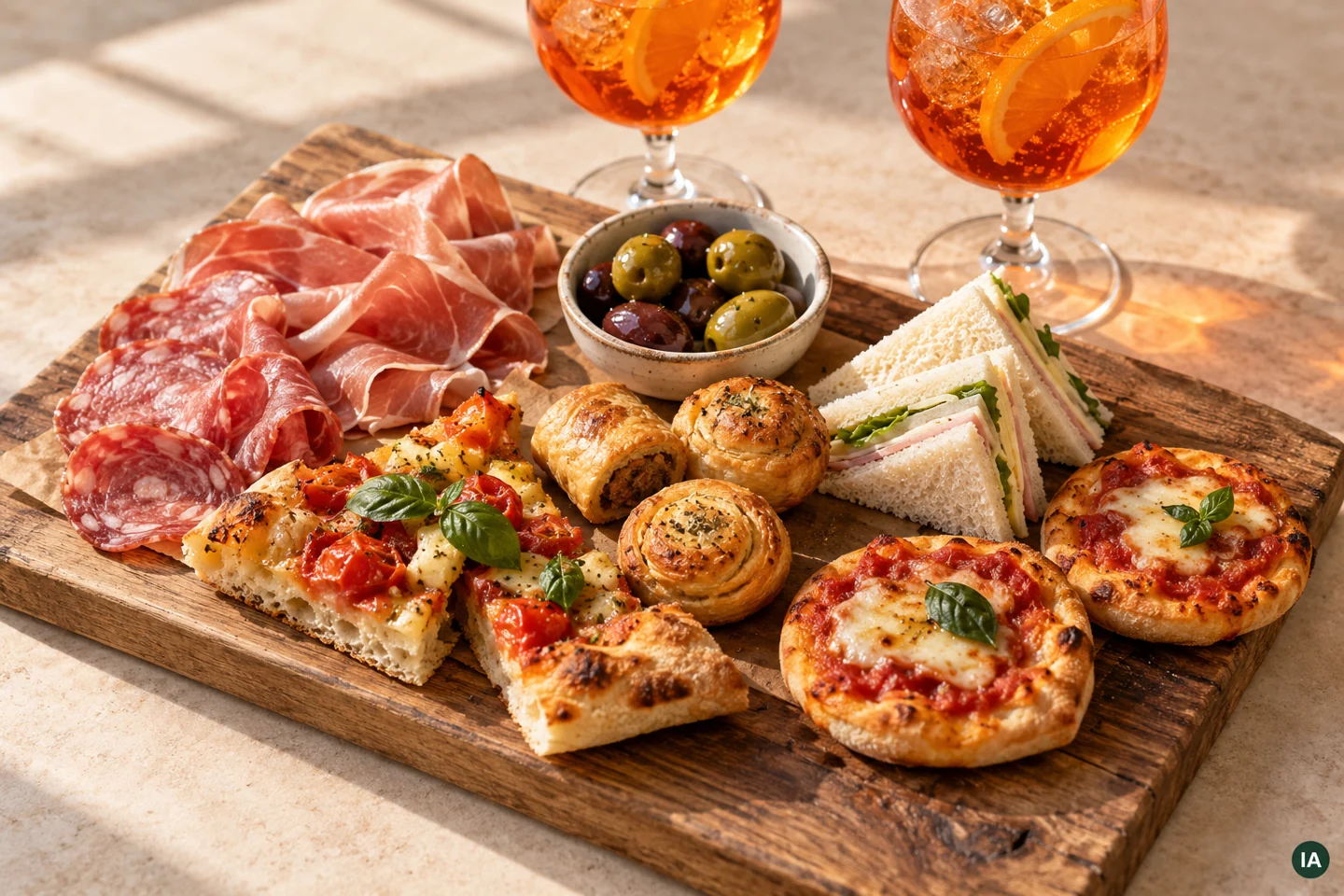 Tagliere e spritz — immagine illustrativa IA